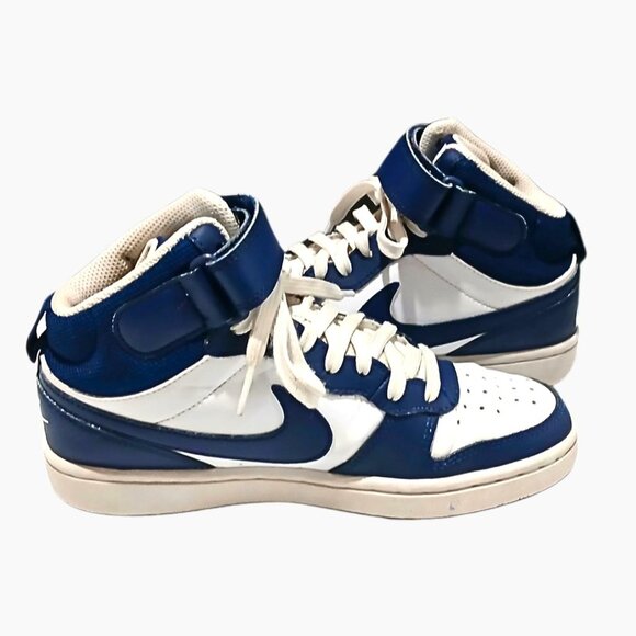 Nike Court Borough 2 Mid Youth Boys 4 White Signal Blue Navy Basketball CD7782 - Picture 3 of 6